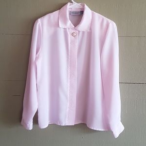 Vintage baby pink blouse pearl buttons 8/M